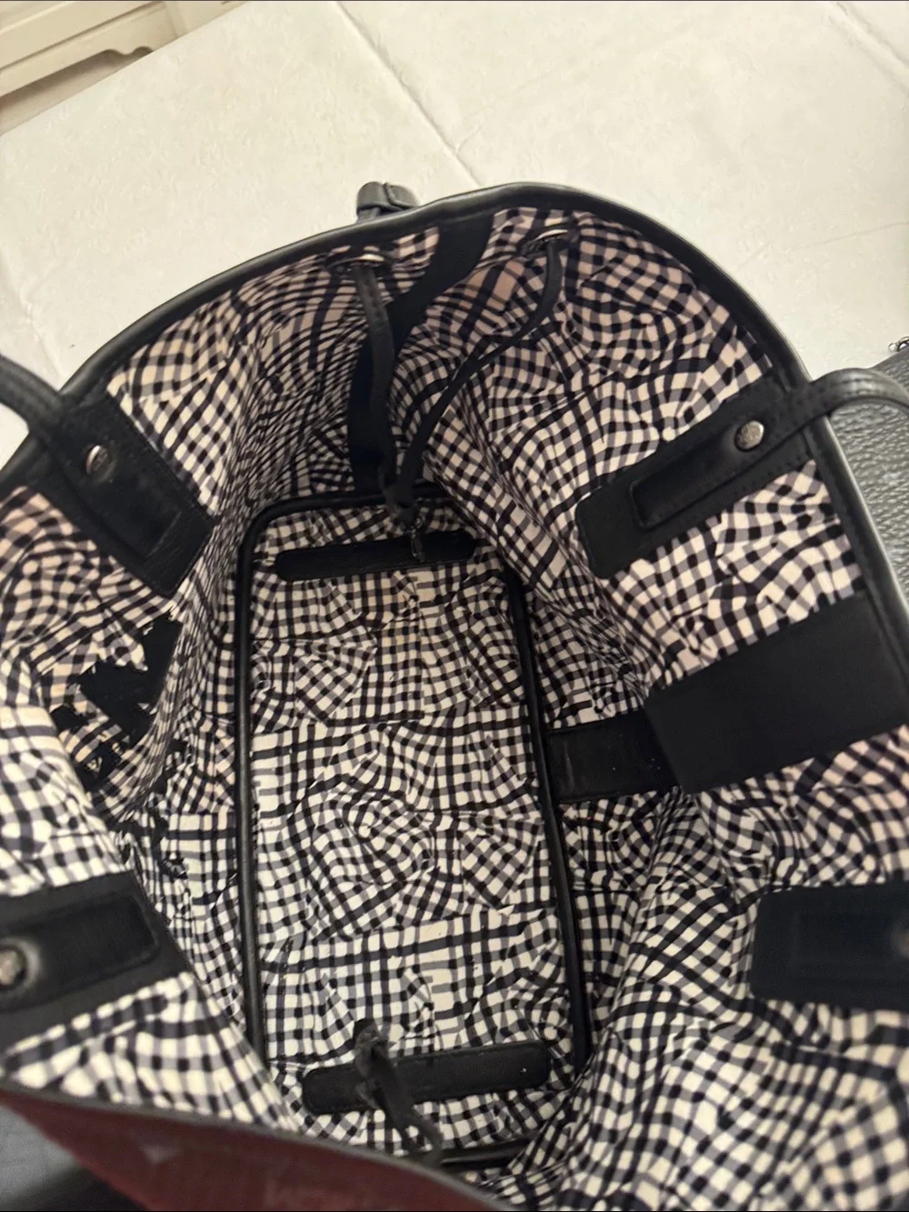 MCM Black Leather Duffel Tote with Removable Pouch